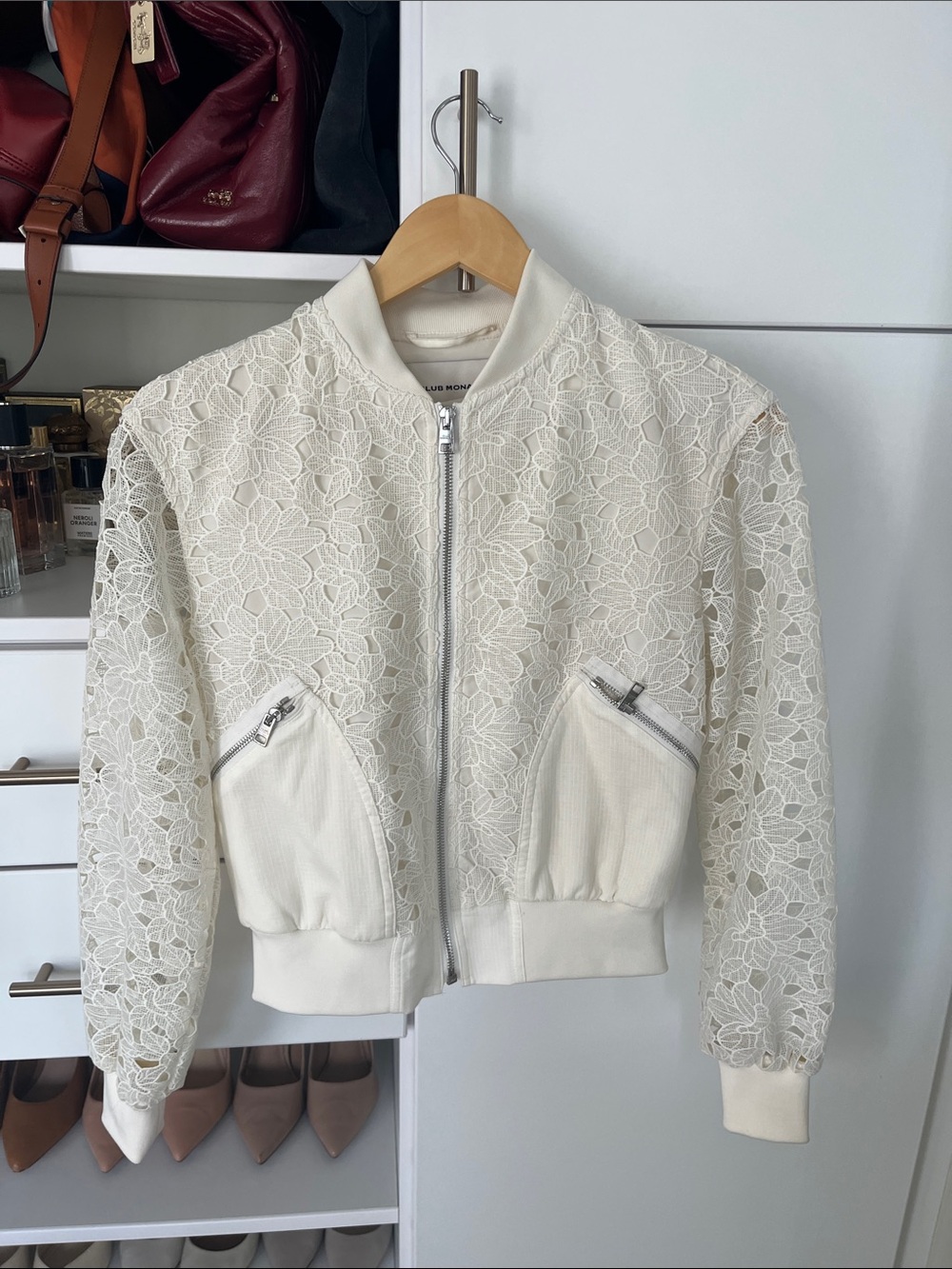 Club Monaco Cream Lace Bomber Jacket